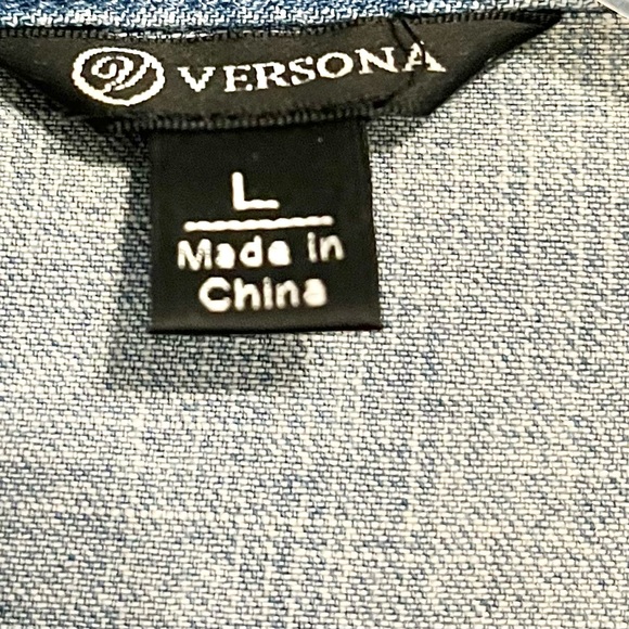 Versona Denim Chambray Long Sleeved Mini Dress. Button Down, Smocked Cuffs. Sz L - Picture 2 of 8